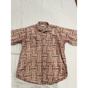 ORVIS Short Sleeve Geometric Design Button Down Shirt Size Large. Work